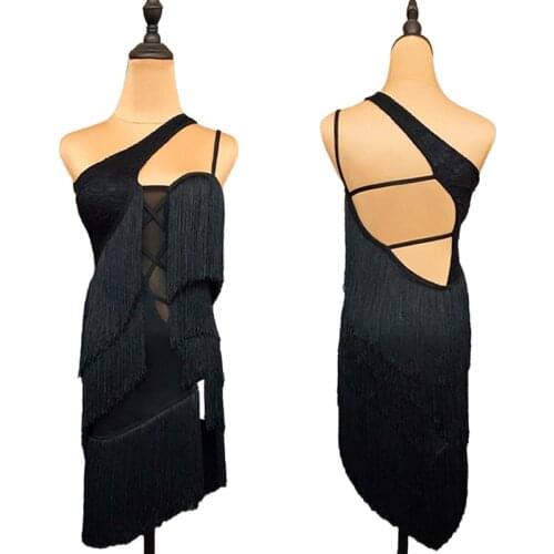 Black Dress Fringe Latin Dance Dress Women Designer Clothes Sexy Costume Backless Modern Dancewear Salsa Dancing Outfit JL2683