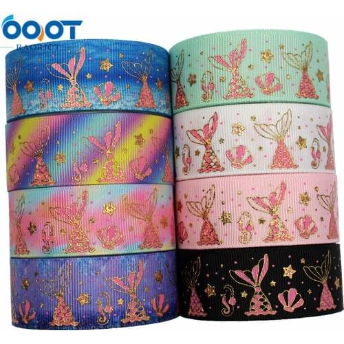 Color Laser Gold Sea Fish Tail Grosgrain Ribbon 1" (25MM) Wide 10Yards For DIY Handmade Hair Bow Clip Accessories L-201117-1341