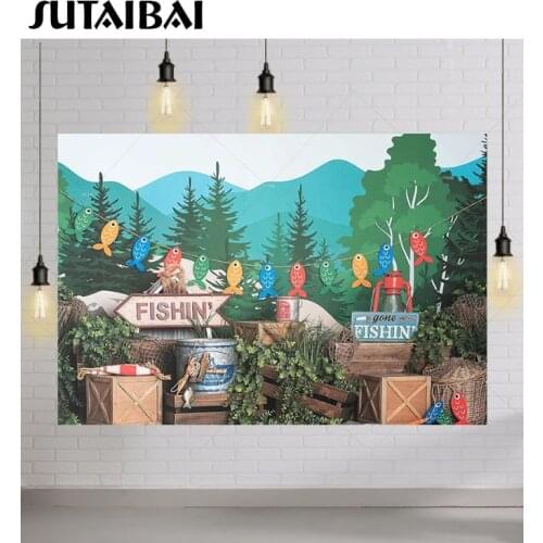 Go Fishing Backdrops Boy Baby Shower Camping Adventure Jungle Forest Portrait Newborn Photography Backgrounds Photo Studio