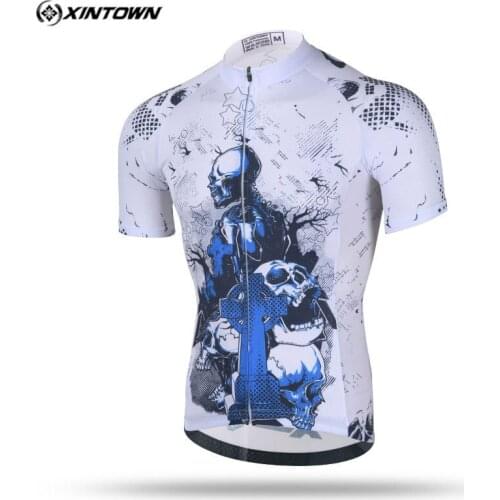 Xintown Print Skull Cycling Jersey Men Short Sleeve Cycling Clothing 100% Polyester Breathable mtb Bike Jersey Bicycle Clothing