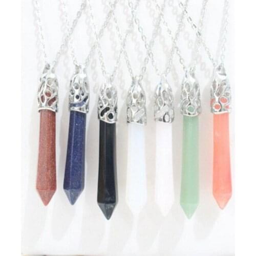 GYWYN New natural crystal column pendant necklace multicolor optional hexagonal crystal bullet pendant necklace female jewelry