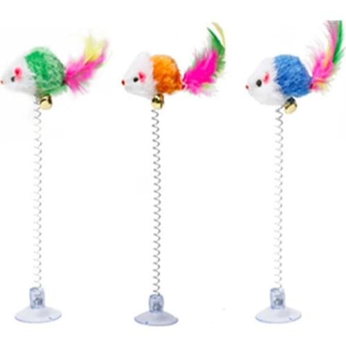 Cat Toy 1pcs Funny Interactive Suction Spring Cat Toys False Mouse Pet Products Bottom Sucker Elastic Random Color