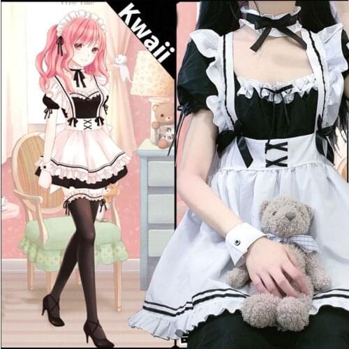 Kawaii Maid Dress Lolita Maid Cosplay Costumes Uniform Japanese Cute Milkmaid Sexy Waitress Dress Puff Sleeve Lolita dress