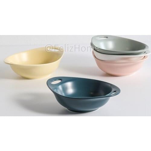 Ceramic Binaural Bowl Matte Baked Rice Bowl Salad Snack Plate Net Red Cafe Tableware Pasta Bowl Snack Plate