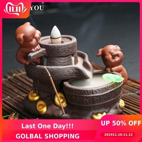 Chinese Wealthy Pig Incense Burner Spice Smell Backflow Waterfall Scented Aroma Incenso Holder Aromatherapy Censer Furnace