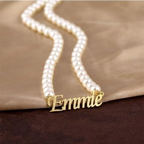 Customized Fashion Stainless Steel Frosted Name Necklaces for Women Pearl Choker Custom Nameplate Pendant Elegant Jewelry Gift