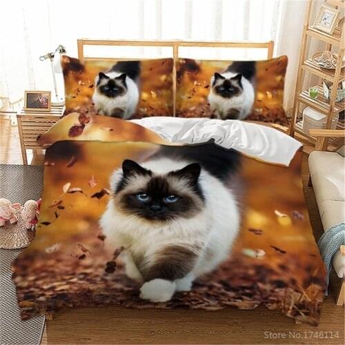 Lovely Cat Fallen Leaves 3D Printed Duvet Cover Pillowcase Set Twin Full Queen King Size Bedding Set Bed Linens Home Textile