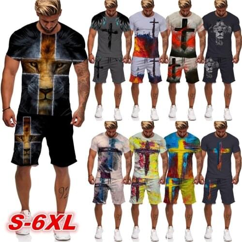 2021 Harajuku Multi-color Mixed Color 3d Printing Suit Summer New Mens Fashion Sports Suit 2-piece T-shirt + Shorts For Men