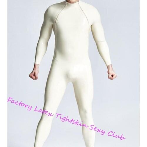 Handmade Latex Catsuit Rubber Bodysuit Male Black with Double-Diagonal Zipper Custom Made Jumpsuit Men Cosplay Costumes