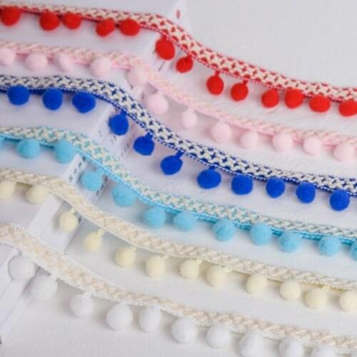 1Yard 2.5CM Wide Cotton Lace Embroidered Ribbon Tassel Pompom Edge Trim Curtains Dress Splice Fringe Sewing DIY Guipure Supplies