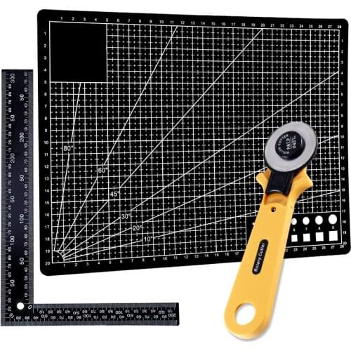 LMDZ 45mm Circular Rotary Cutter Knife Safety Blade with Cutting Mat Patchwork Steel Ruler Cutting Leather Craft Tools