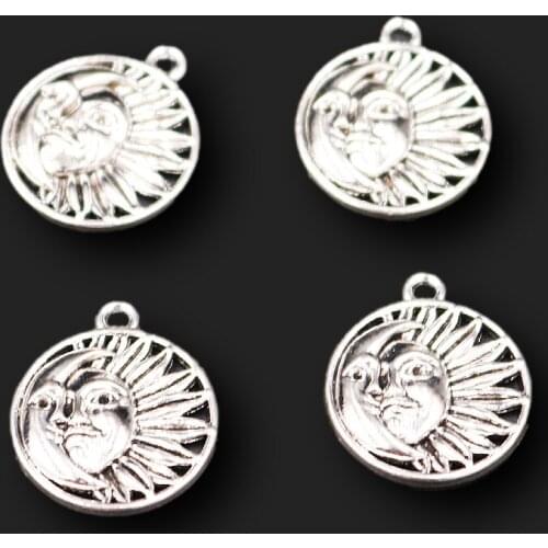 12pcs Silver Plated Sun and Moon Metal Tag Pendant Hip Hop Bracelet Earring Accessories DIY Charm Jewelry Crafts Making M523