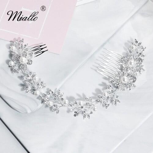 Miallo 2019 Fashion Newest Flowers Pearls Crystal Wedding Hair Comb Bridal Hair Jewelry Headpieces Bride Tiaras for Women