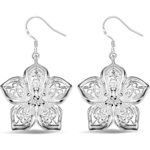 Trendy Hollowed out FLOWER Dangle Earring for Women Silver Plated ear Jewelry Gift Drop Shipping