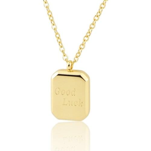 Fashion Classic Stainless Steel Square Engraving Good Luck Pendant Necklace For Women Love Gifts Jewelry Wholesale