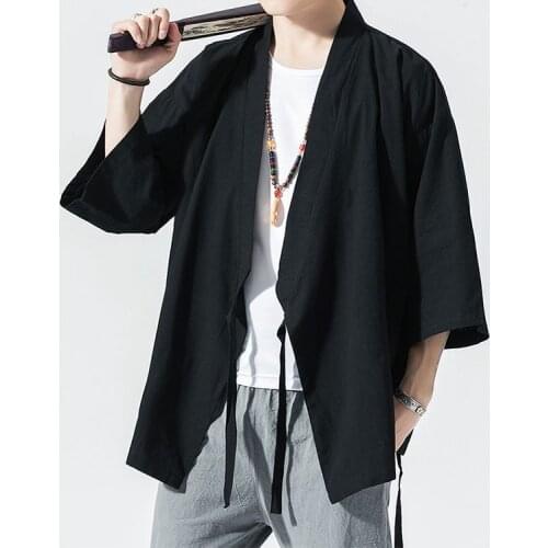 2019 Men Chinese Style Oversize Vintage Jackets Mens Open Stitch Kimono Jacket Clothes Male Autumn Black Coat