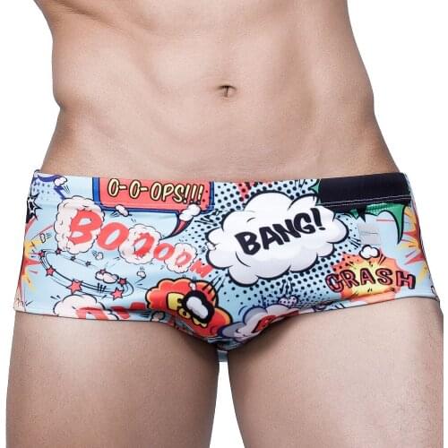 Sexy Swimwear Men Quick-Dry Bikini Swimming Briefs Low Waist Shorts Mens Swim Trunks Panties Print Surf Beach Wear Bathing Suit