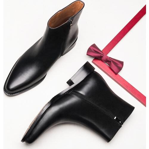 Hight End Men Black Boots Classical Pointed Toe Business Man Formal Dress Shoes Trendy Chelsea Boots US 6-10