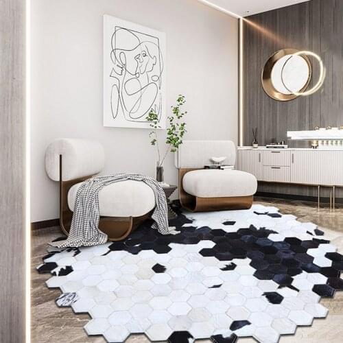 American style Round shaped diamond plaid cowhide patchwork rug ,genuine cows skin fur decoration floor mat