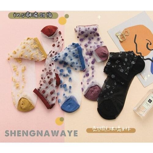 New Product Glass Silk Socks Female Japanese Ins Polka Dot Card Silk Tube Socks Korean Version of Thin Fashion Pile Socks