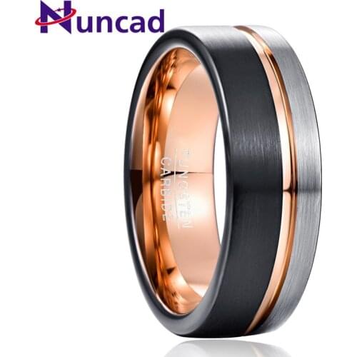 NUNCAD New Fashion Rose Gold Groove Woman Mens Tungsten Carbide Ring Classic Wedding Brushed Black Male Jewelry Rings For Band