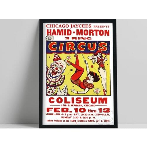 Chicago Colliseum Circus Prints Poster, Three Man Acrobatics Show Wall Picture, Vintage Wall Decor, Clown Smile Wall Painting