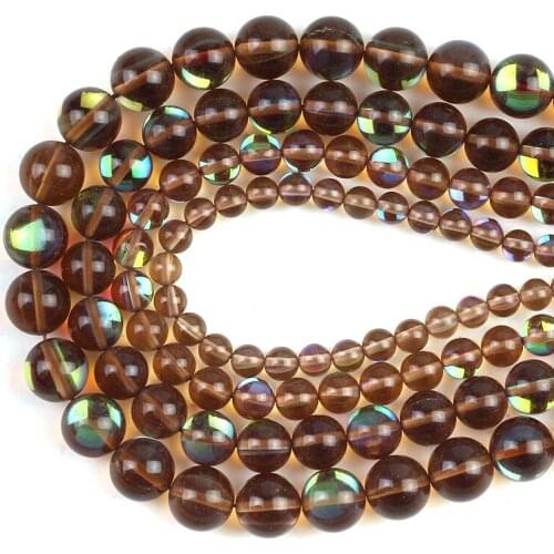 Clear Brown Flash Crystal Glass MoonStone Glitter Beads Round Loose Beads 6/8/10/12mm For Jewelry Making DIY Charms Bracelet