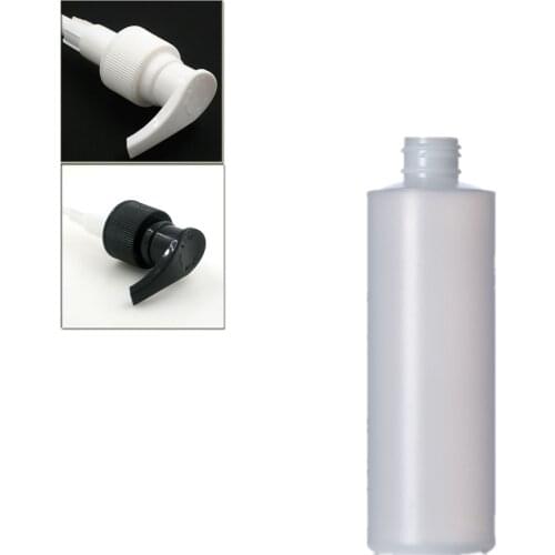 250ml empty plastic soft bottle ,natural-colored HDPE cylinder round with black/white Lock Pumps