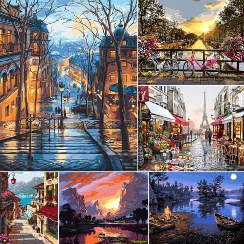 Painting By Numbers Scenery DIY Oil Coloring By Numbers Street Landscape Canvas Paint Home Decor Art Pictures