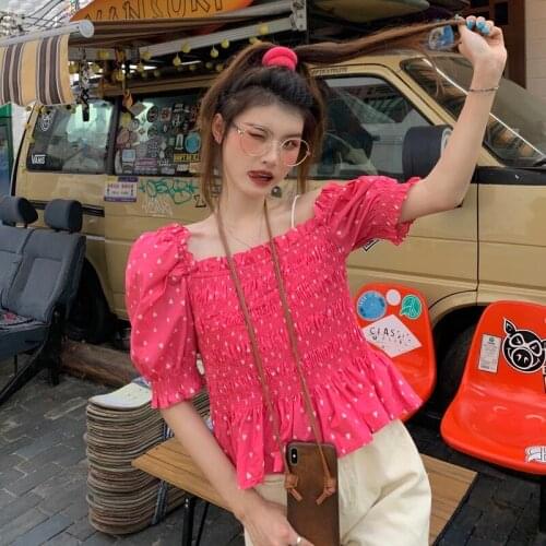 Printed Square Neck Short-sleeved Shirt Female Design Sense Niche Summer New Korean Version of The Bottoming Shirt Trend
