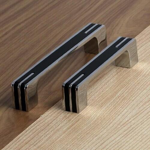 96mm shiny silver cabinet handle black cupboard pull knob chrome drawer dresser door handle modern fashion furniture pull