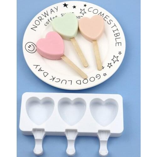 Silicone Ice Cream Mold 3-Cavity Big Love Shape DIY Homemade Popsicle Moulds Dessert Ice Pop Lolly Maker Reusable Tools
