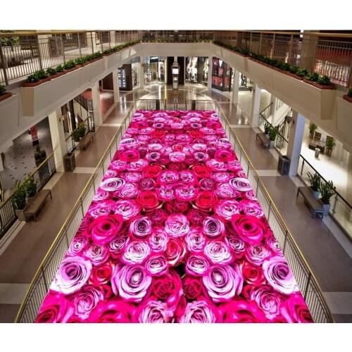 Modern Custom 3D Floor Mural Rose Flower Painting PVC Wall Paper Self-adhesive Floor Mural