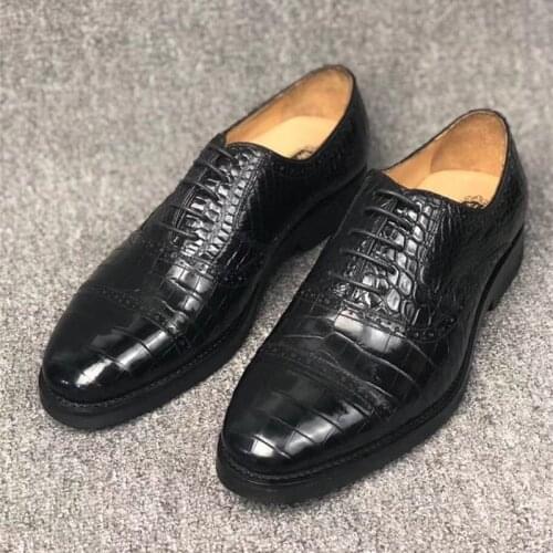 Business Style Genuine Crocodile Belly Skin Men Dress Shoes Authentic Real Alligator Leather Male Black Lace-up Point Toe Shoes