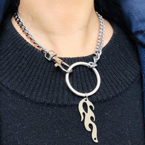 Vintage Circle Flame Pendant Punk Womens Neck Chain Necklace Goth Accessories Necklaces for Women Gift Pendants Choker Friends