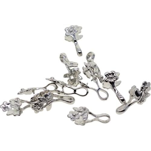 12Pcs Brass Flowers Pendant Bails Pinch Clip Clasps DIY Necklace Jewelry Making