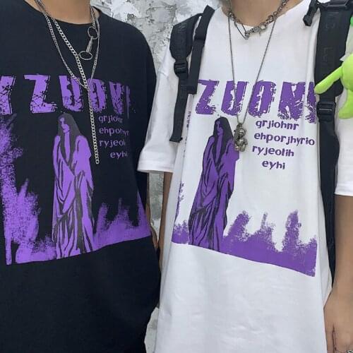 Anime Cartoon Gothic Punk Print Women T-Shirts Harajuku Y2K Short Sleeve Dropshipping Plus Size Black Vintage Streetwear Tops