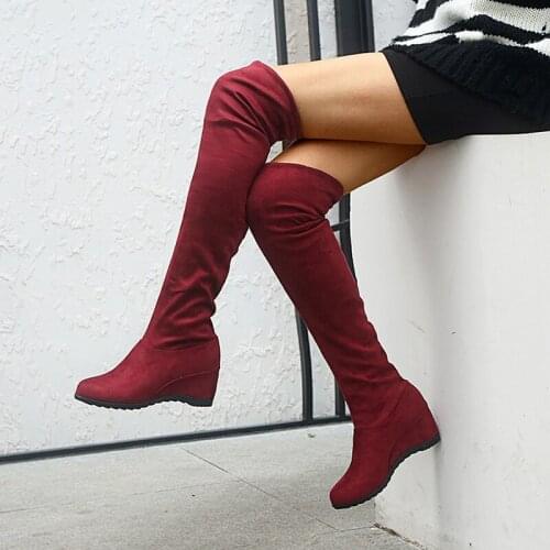 New Autumn Over The Knee Boots Women Fashion Flock Long Botas Wedges Platform Boots Shoes Woman Thigh High Boots Womens Size 43
