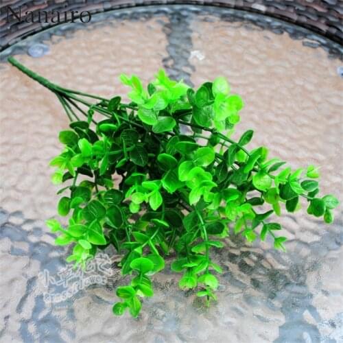 1PCS/ 7 Branches Green Artificial Plant Eucalyptus Plastic Money Leaves Grass Bush Home Decoration Fake Flowers wreath
