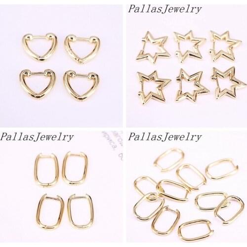 10Pairs, 2020 gold filled heart star oval small hoop earrings Brass Glossy earrings hoops for women party jewelry