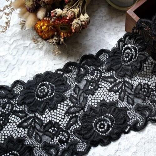 10yards/lot 15cm White Black Flower Elastic Lace Fabric Wedding Bride Dress Sewing Garment Accessories French stretch lace trim