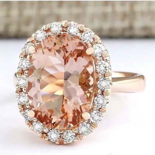 14K Rose Gold Close Womens Diamond Ring Stone Champagne Topaz Diamonds Jewelry Bizuteria Gold Sterling Silver Jewelry Gemstone