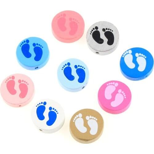 Handmade 20pcs Wooden Beads 20mm MultiColor Foot Pattern Wood Beads for Jewelry Making DIY Pacifier Clip lollipop Attachment