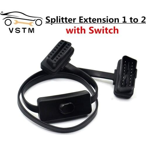 2021 Newly OBD 2 Splitter Extension 1 to 2 with Switch Y Cable Male two Port To Female ELM327 Auto Diagnostic Scanner Tool