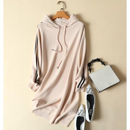 2020 Winter Hooded Knitted Women Sweaters And Pullovers V-Neck Thicken Warm Striped Loose Long Sweater Outwear Coat Tops