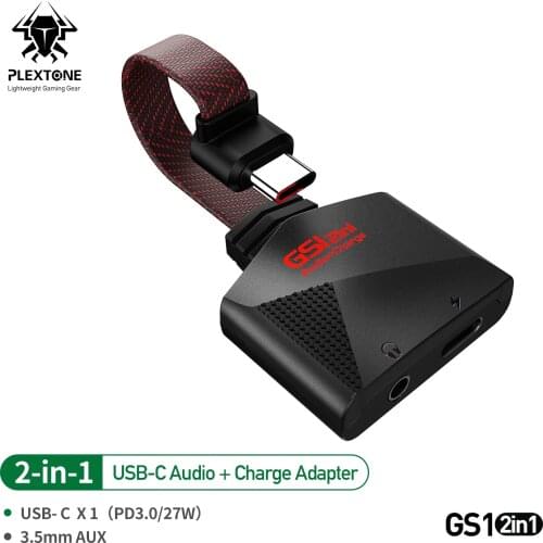 PLEXTONE GS1 2-in-1 USB-C to 3.5mm Headphone and Charger Adapter, USB C to AUX Mic Jack with PD 27W Fast Charging