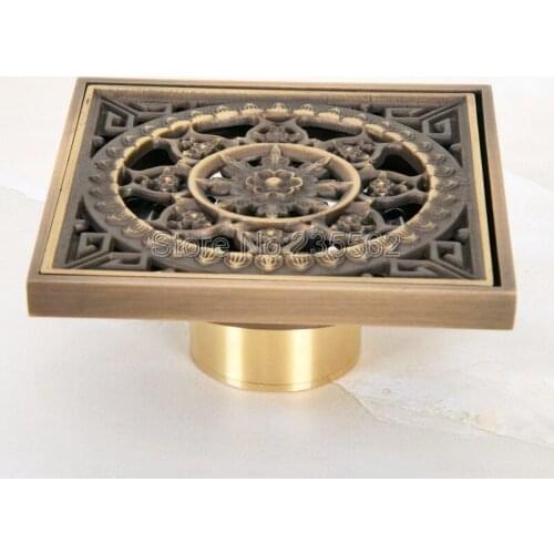 Antique Brass Tile Insert Square Bathroom Shower Grate Waste Drain lhr051