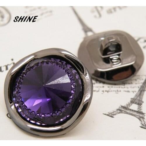 SHINE Acrylic Sewing Buttons Scrapbooking Round Purple Shank Imitation Diamond 23\30mm Dia. 6PCs Costura Botones Decorate
