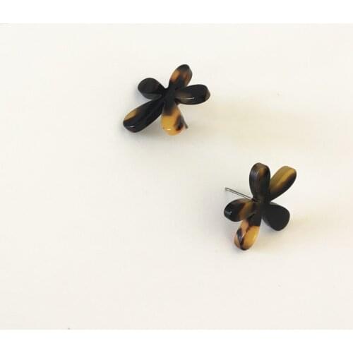 Bohemia Black Brown Spot Acrylic Flower Shape Stud Earrings For Women Girl Casual Jewelry