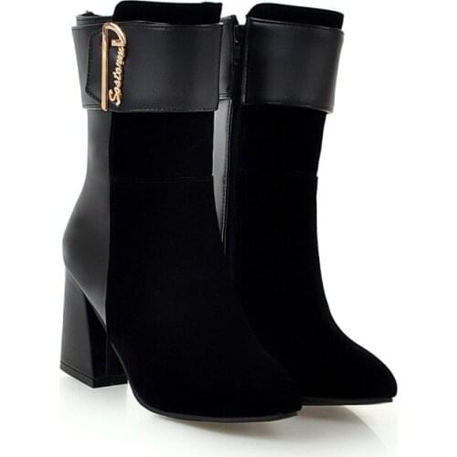 Big Size 9 10 11 12 boots women shoes ankle boots for women ladies boots Metal belt buckle side zipper stitching